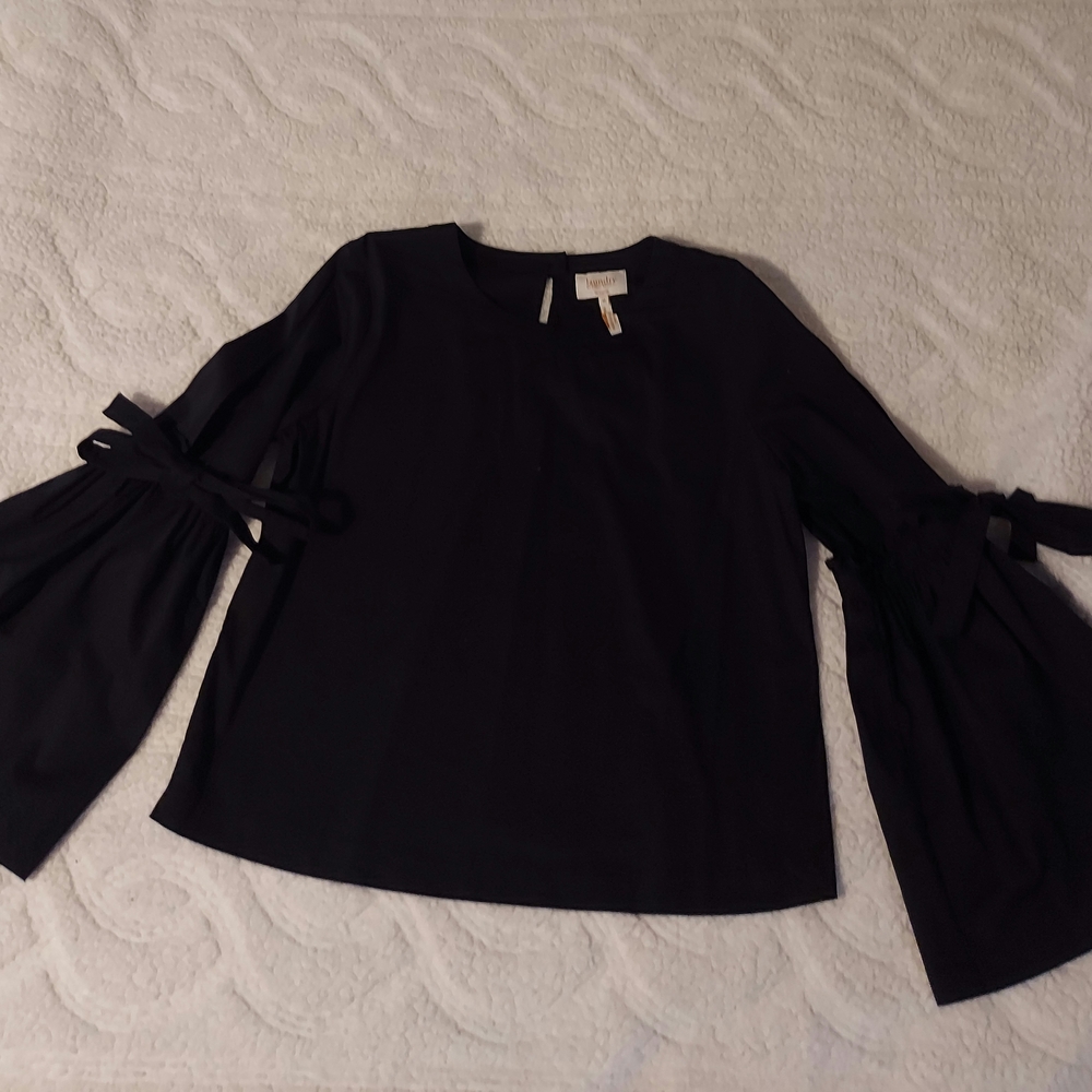 Laundry By Shelli Segal Black Bell-Sleeve Tie Top